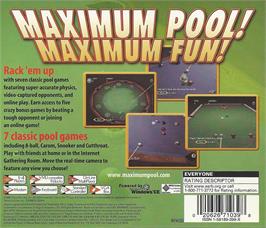 Box back cover for Maximum Pool on the Sega Dreamcast.