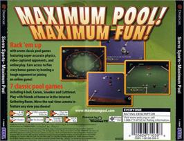 Box back cover for Maximum Pool on the Sega Dreamcast.