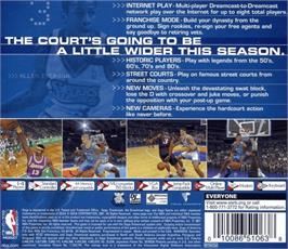 Box back cover for NBA 2K1 on the Sega Dreamcast.
