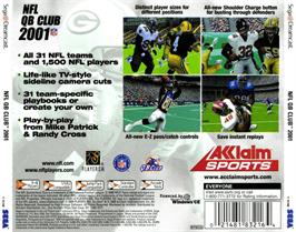 Box back cover for NFL Quarterback Club 2001 on the Sega Dreamcast.