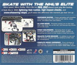 Box back cover for NHL 2K2 on the Sega Dreamcast.
