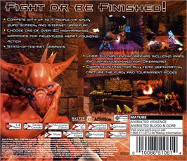 Box back cover for Quake 3 Arena on the Sega Dreamcast.