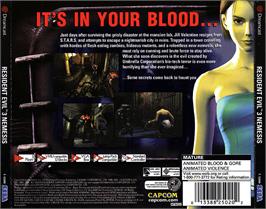 Box back cover for Resident Evil 3: Nemesis on the Sega Dreamcast.