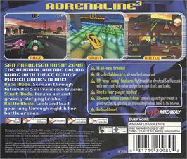 Box back cover for San Francisco Rush 2049 on the Sega Dreamcast.