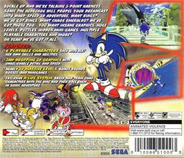 Box back cover for Sonic Adventure on the Sega Dreamcast.