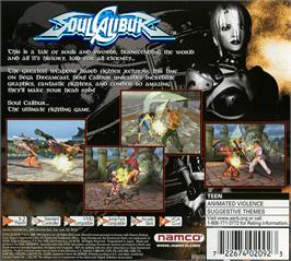 Box back cover for SoulCalibur on the Sega Dreamcast.