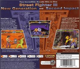 Box back cover for Street Fighter III: Double Impact on the Sega Dreamcast.