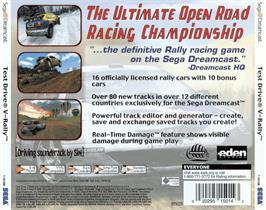 Box back cover for Test Drive V-Raly on the Sega Dreamcast.