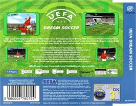 Box back cover for UEFA Dream Soccer on the Sega Dreamcast.