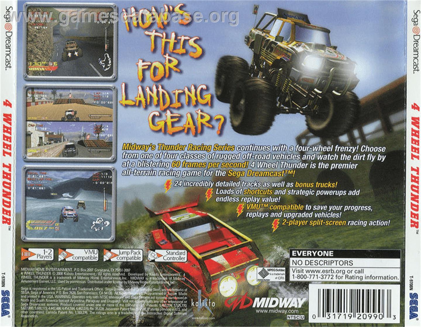 4 Wheel Thunder - Sega Dreamcast - Artwork - Box Back