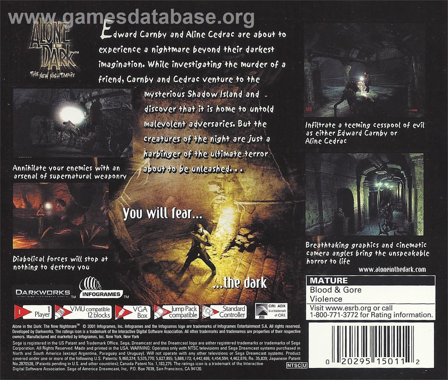 Alone in the Dark - The New Nightmare - Sega Dreamcast - Artwork - Box Back