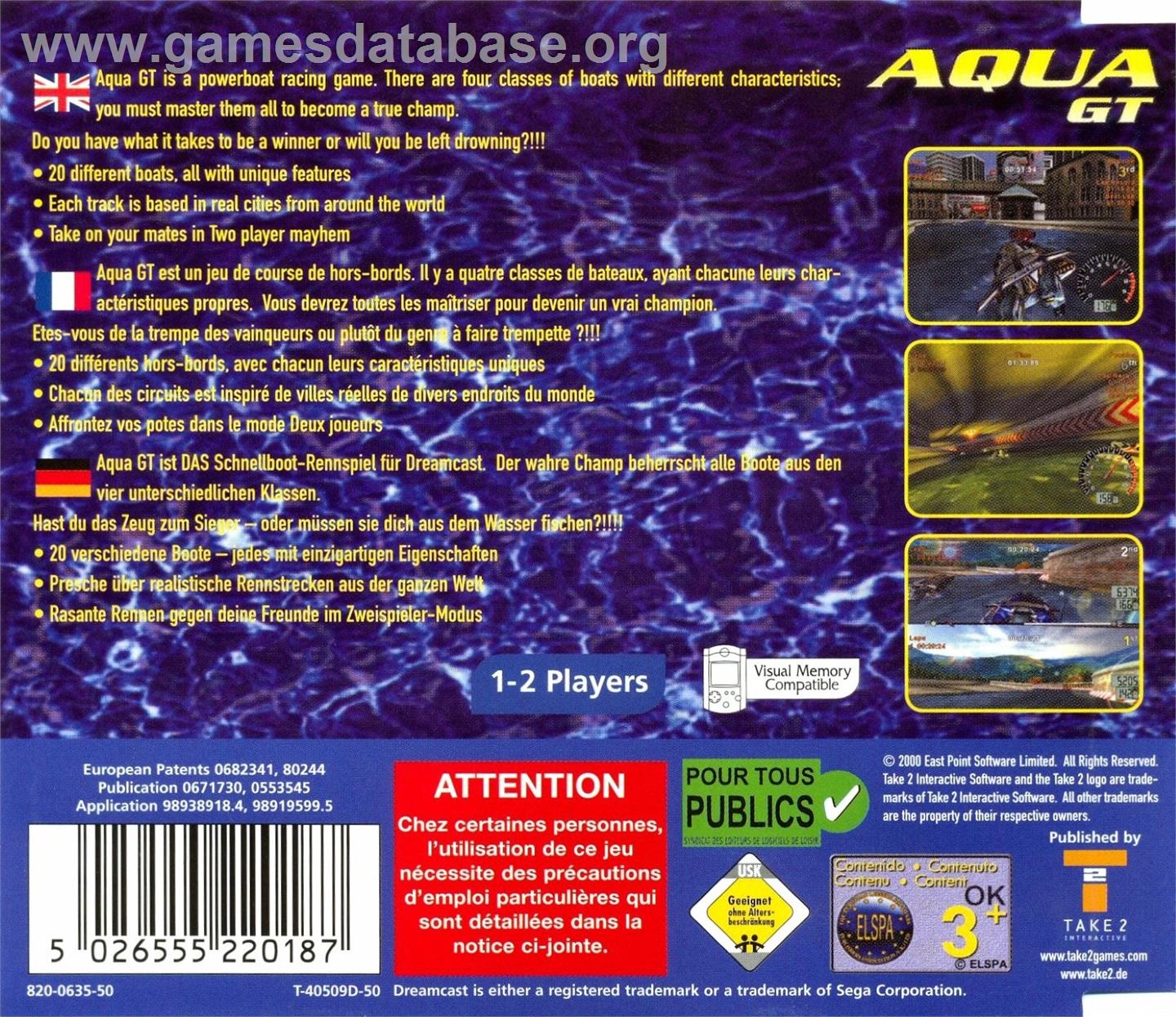 Aqua GT - Sega Dreamcast - Artwork - Box Back