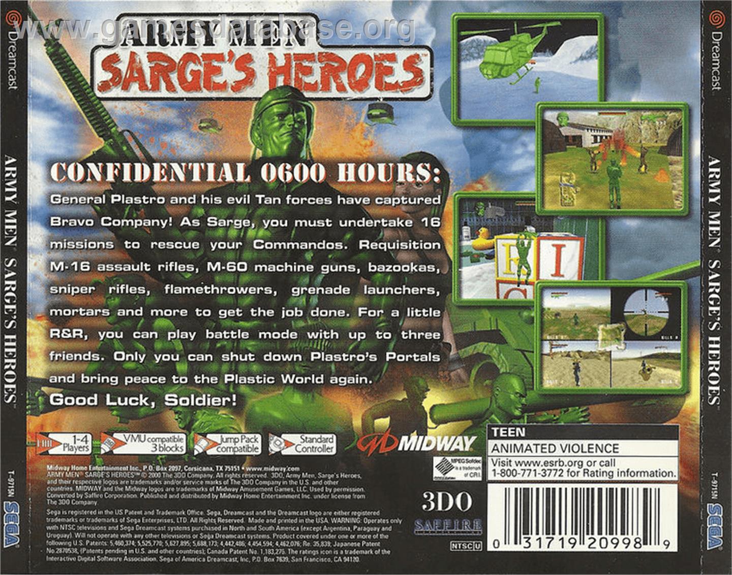 Army Men: Sarge's Heroes - Sega Dreamcast - Artwork - Box Back