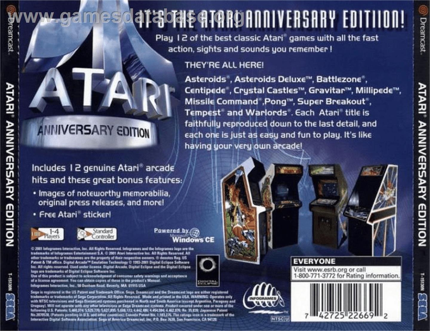 Atari Anniversary Edition - Sega Dreamcast - Artwork - Box Back