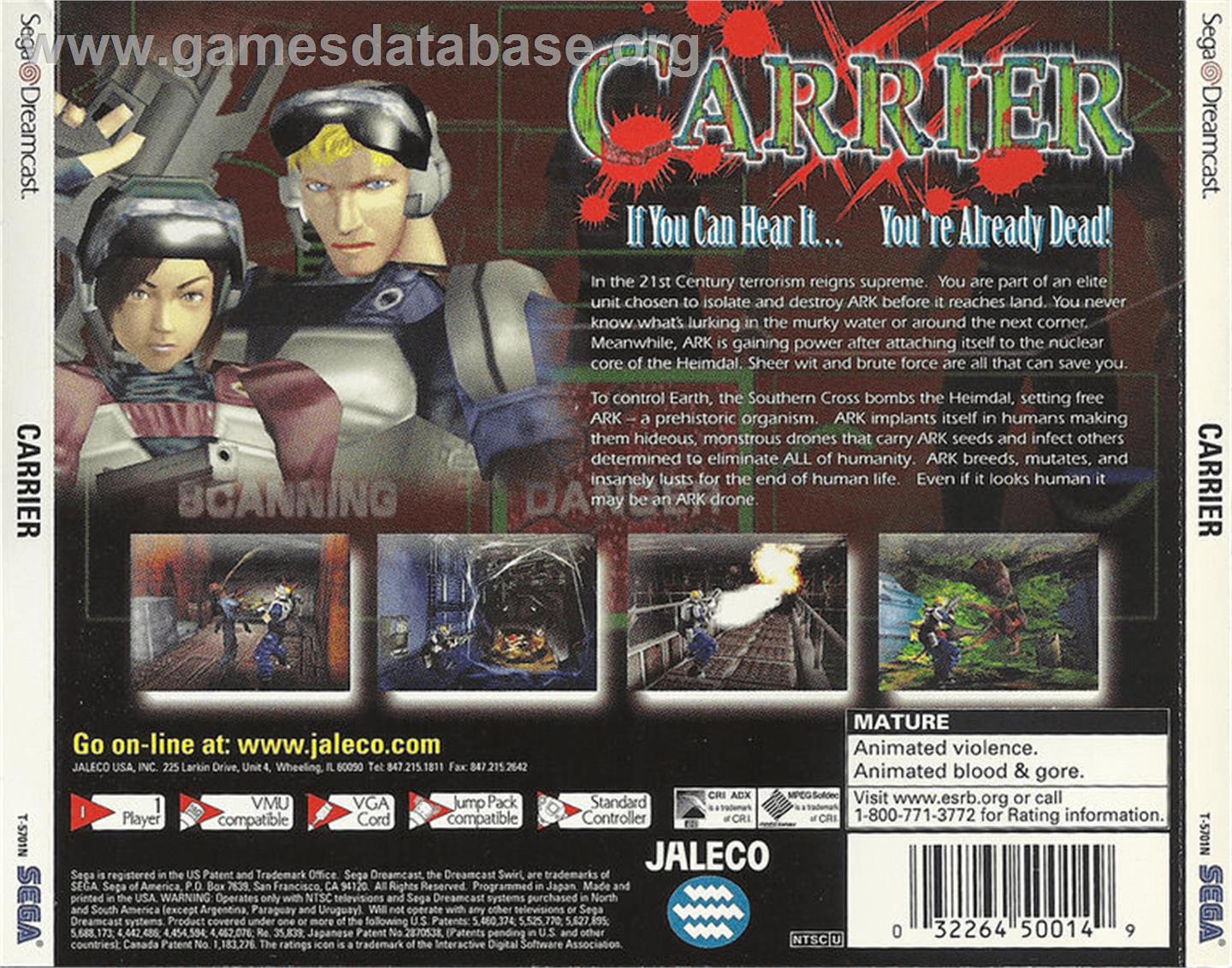 Carrier - Sega Dreamcast - Artwork - Box Back
