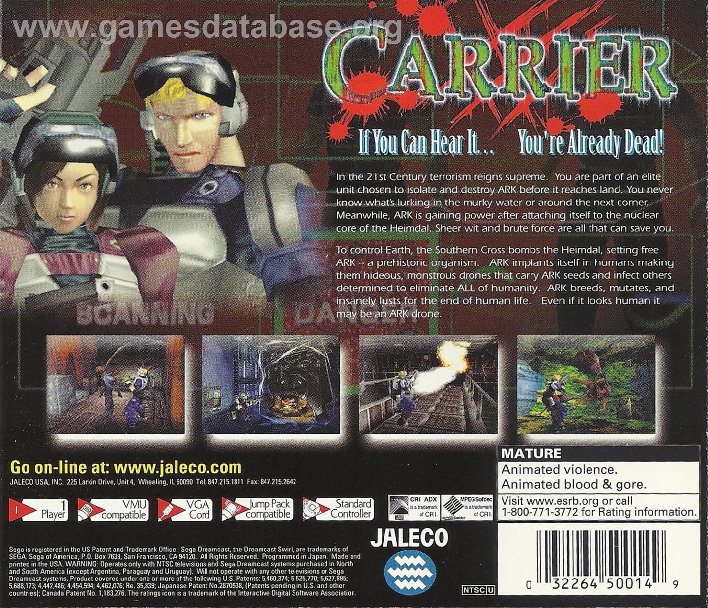 Carrier - Sega Dreamcast - Artwork - Box Back