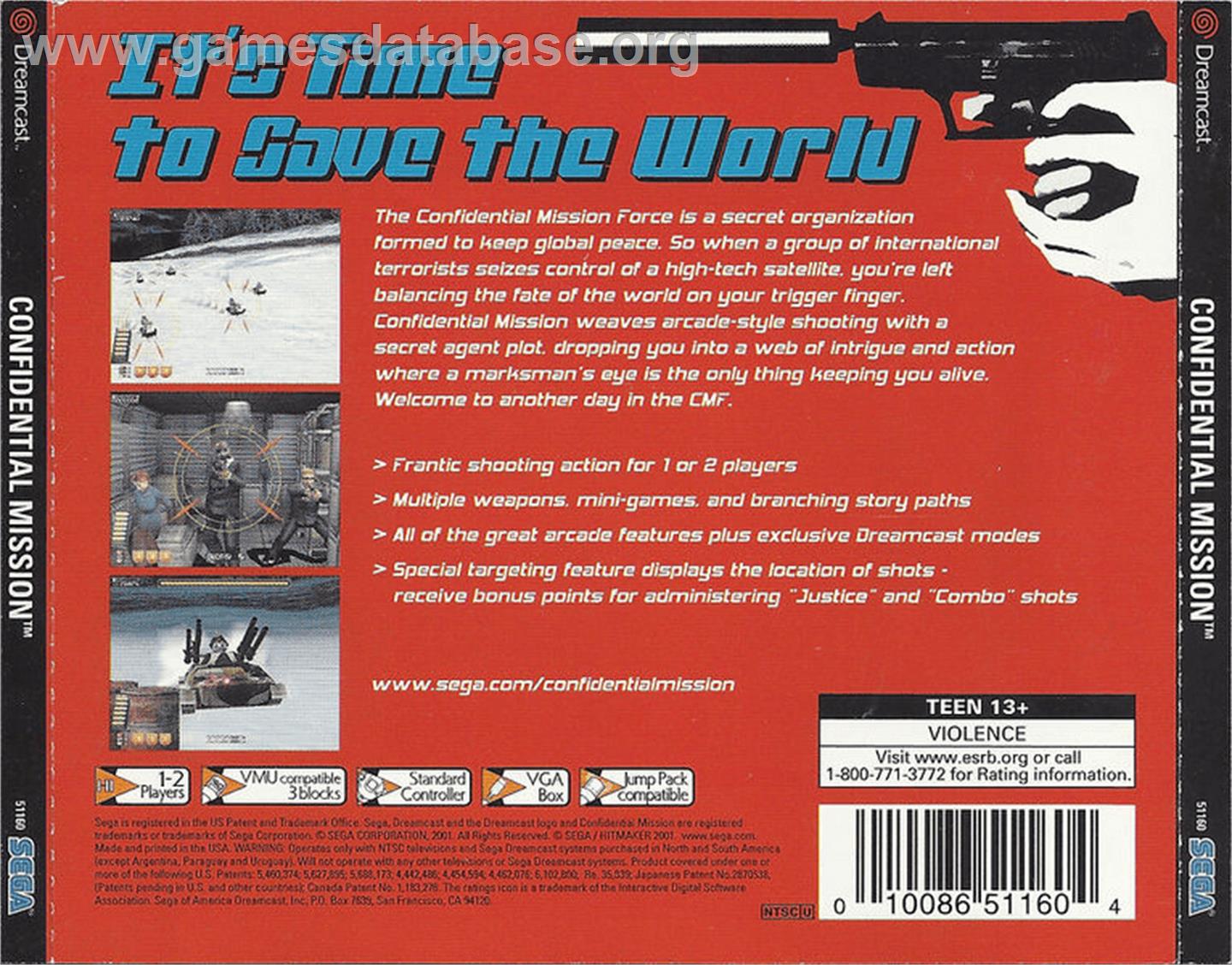 Confidential Mission - Sega Dreamcast - Artwork - Box Back