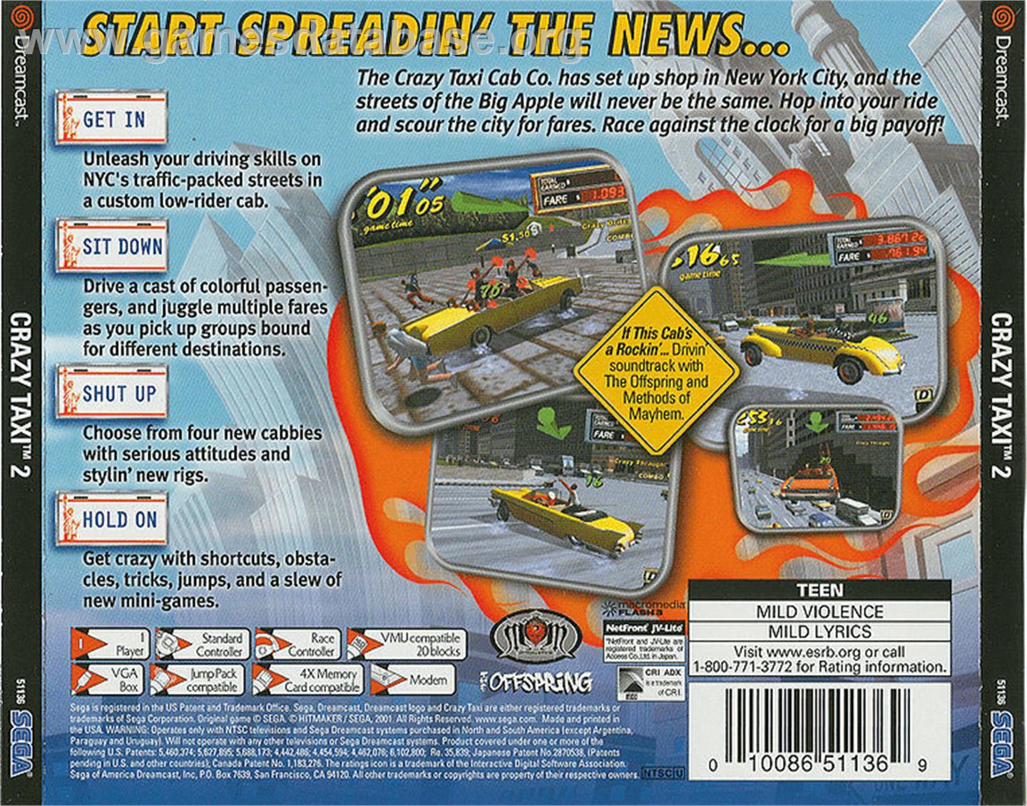 Crazy Taxi 2 - Sega Dreamcast - Artwork - Box Back
