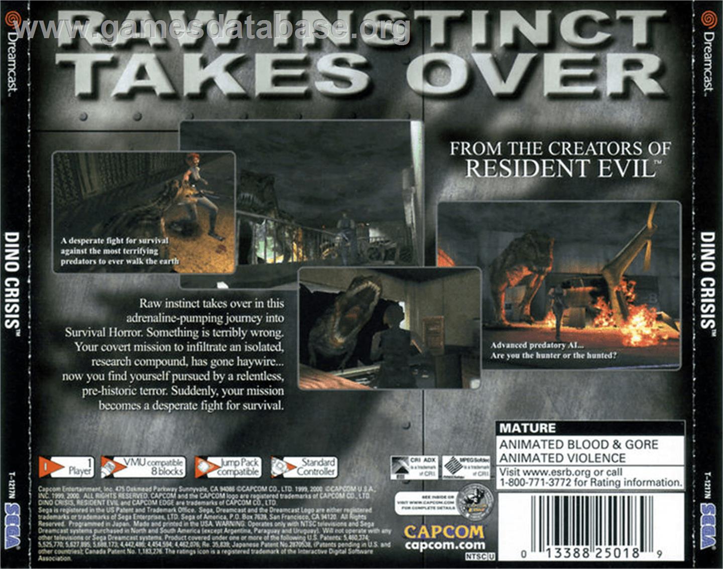 Dino Crisis - Sega Dreamcast - Artwork - Box Back