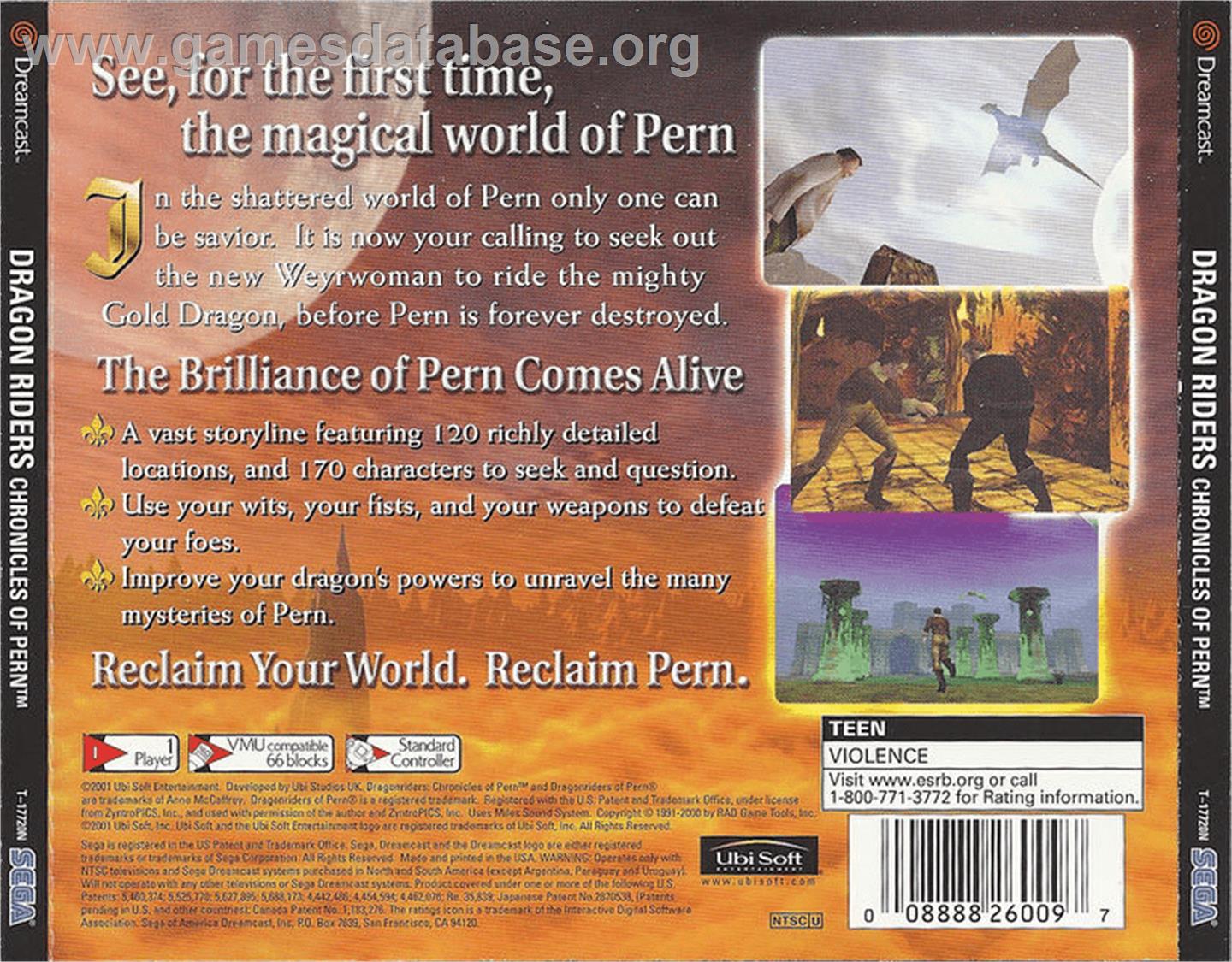 Dragonriders: Chronicles of Pern - Sega Dreamcast - Artwork - Box Back