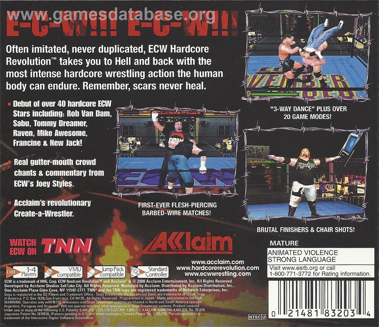 ECW Hardcore Revolution - Sega Dreamcast - Artwork - Box Back