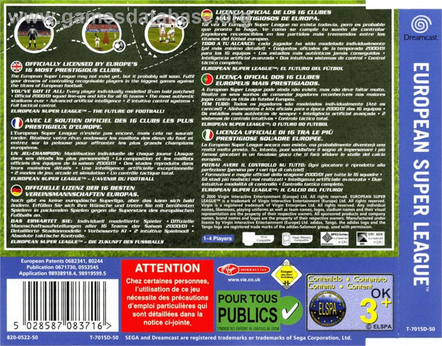 European Super League - Sega Dreamcast - Artwork - Box Back