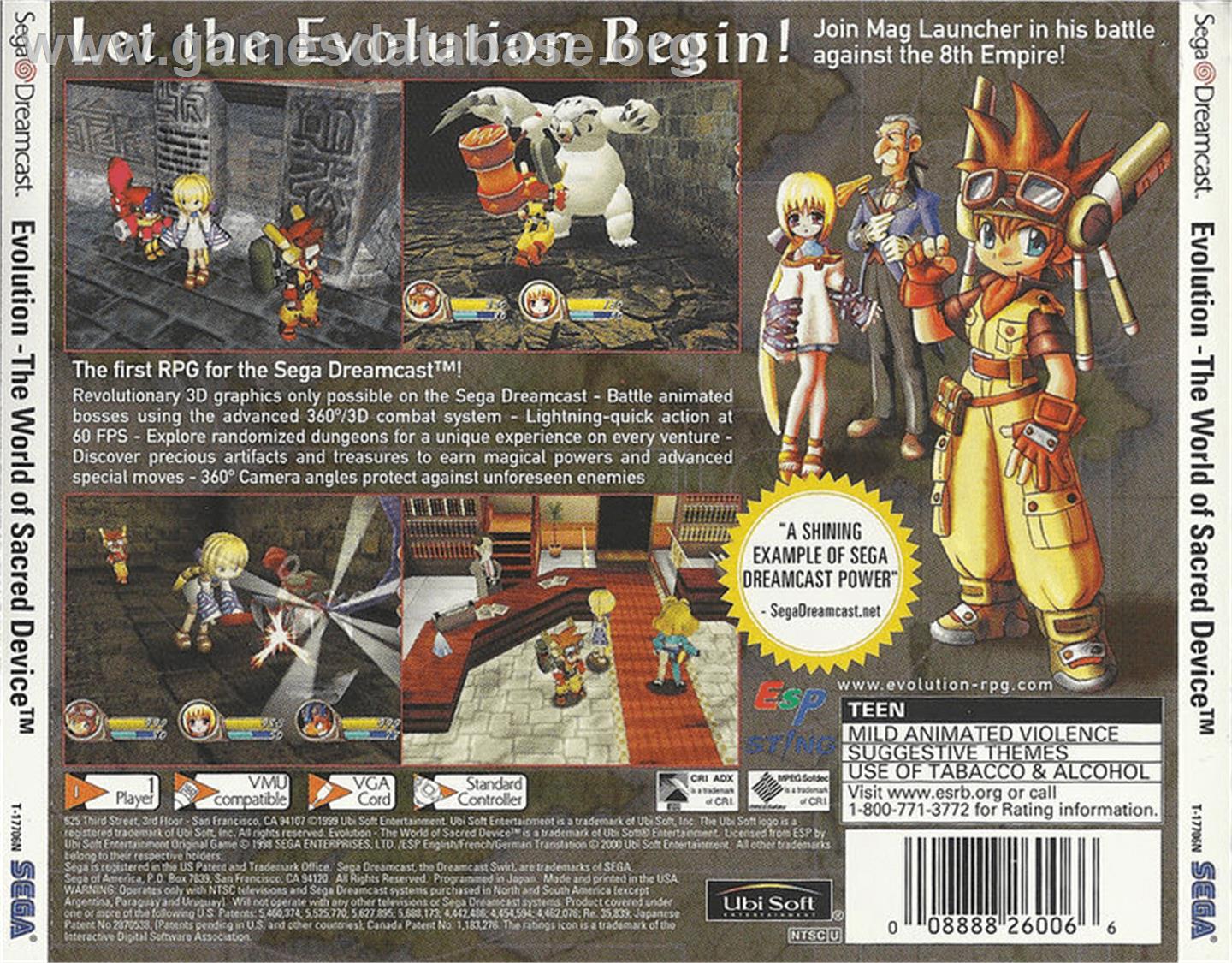 Evolution: The World of Sacred Device - Sega Dreamcast - Artwork - Box Back