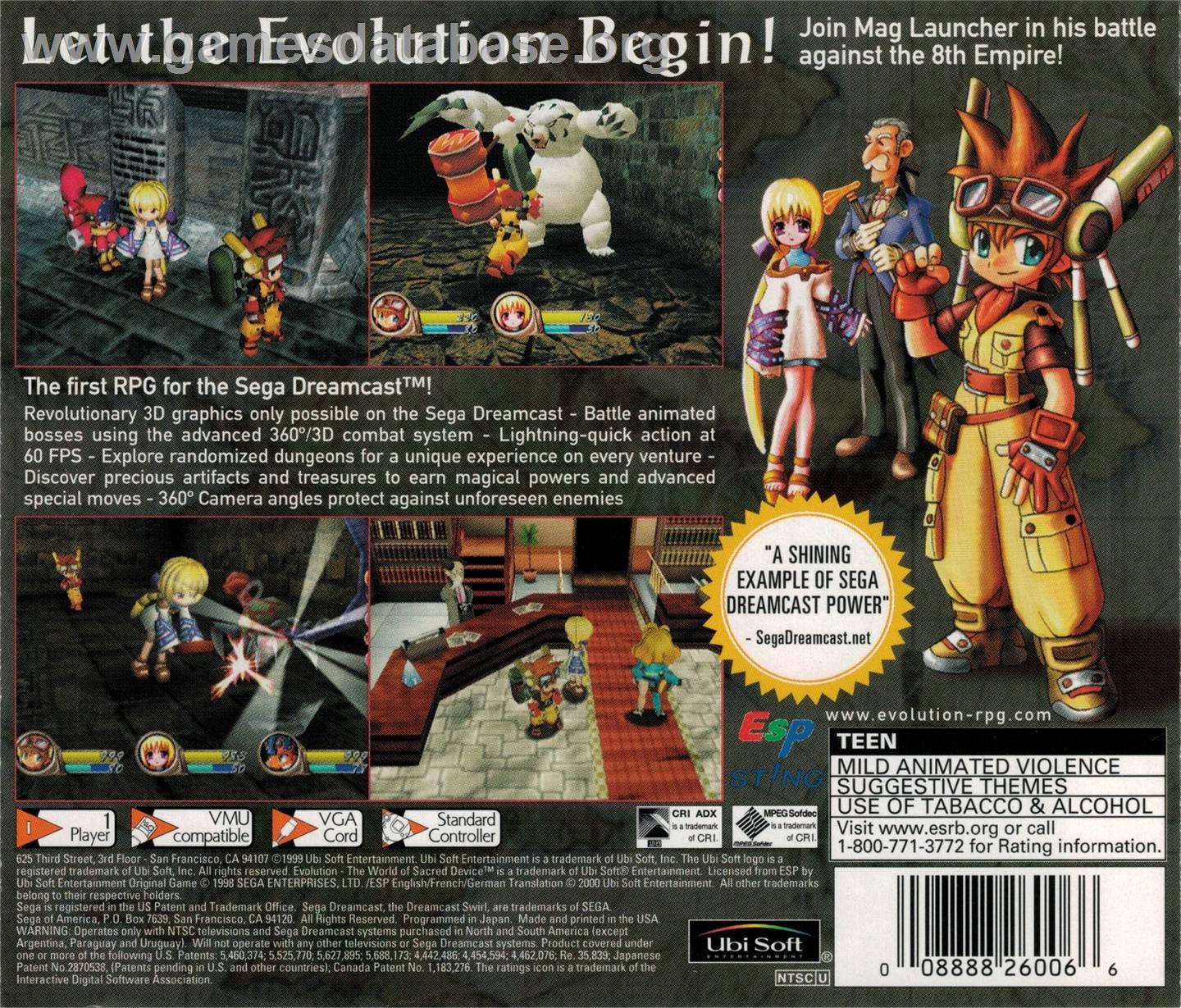 Evolution - The World of Sacred Device - Sega Dreamcast - Artwork - Box Back