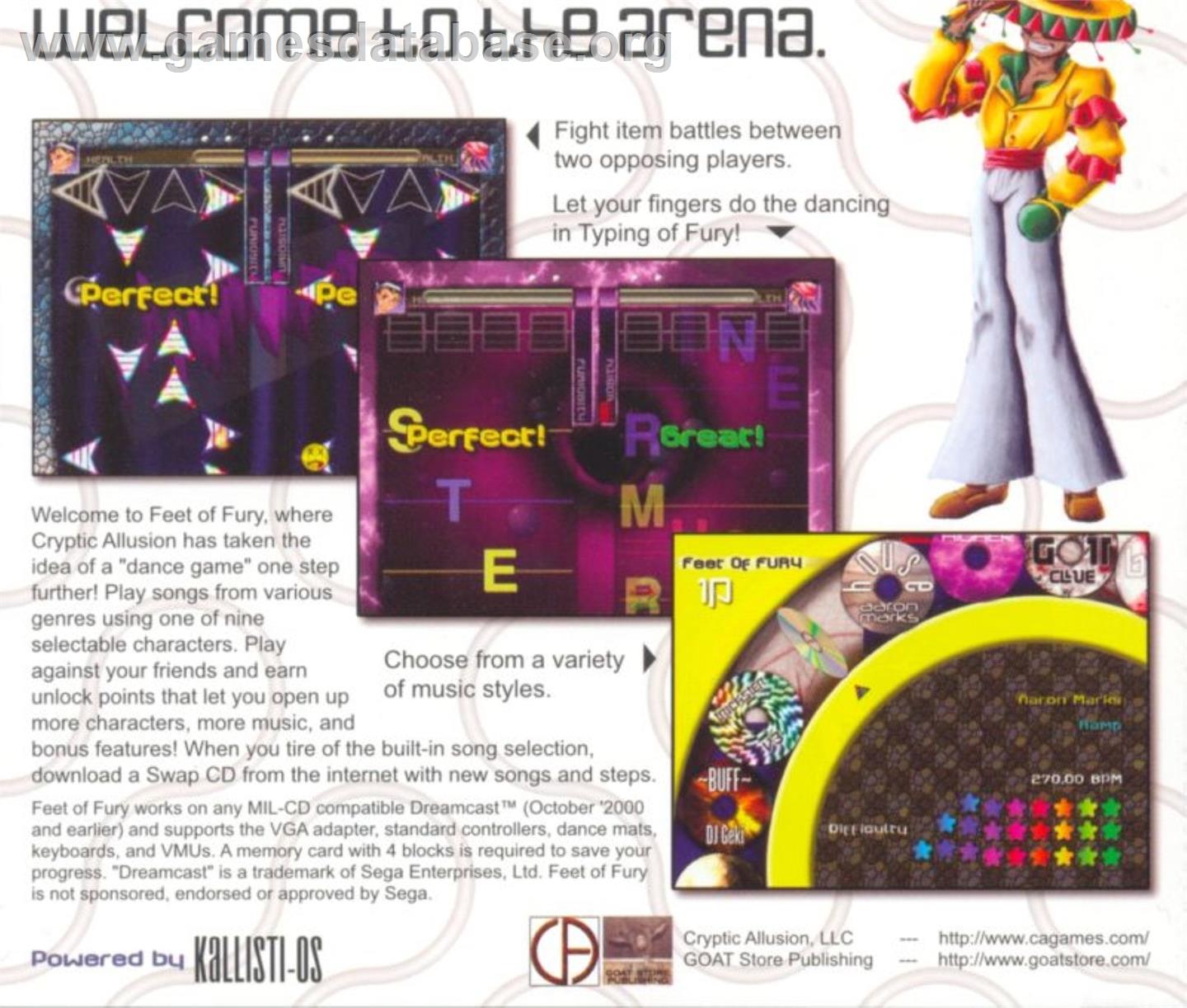 Feet of Fury - Sega Dreamcast - Artwork - Box Back