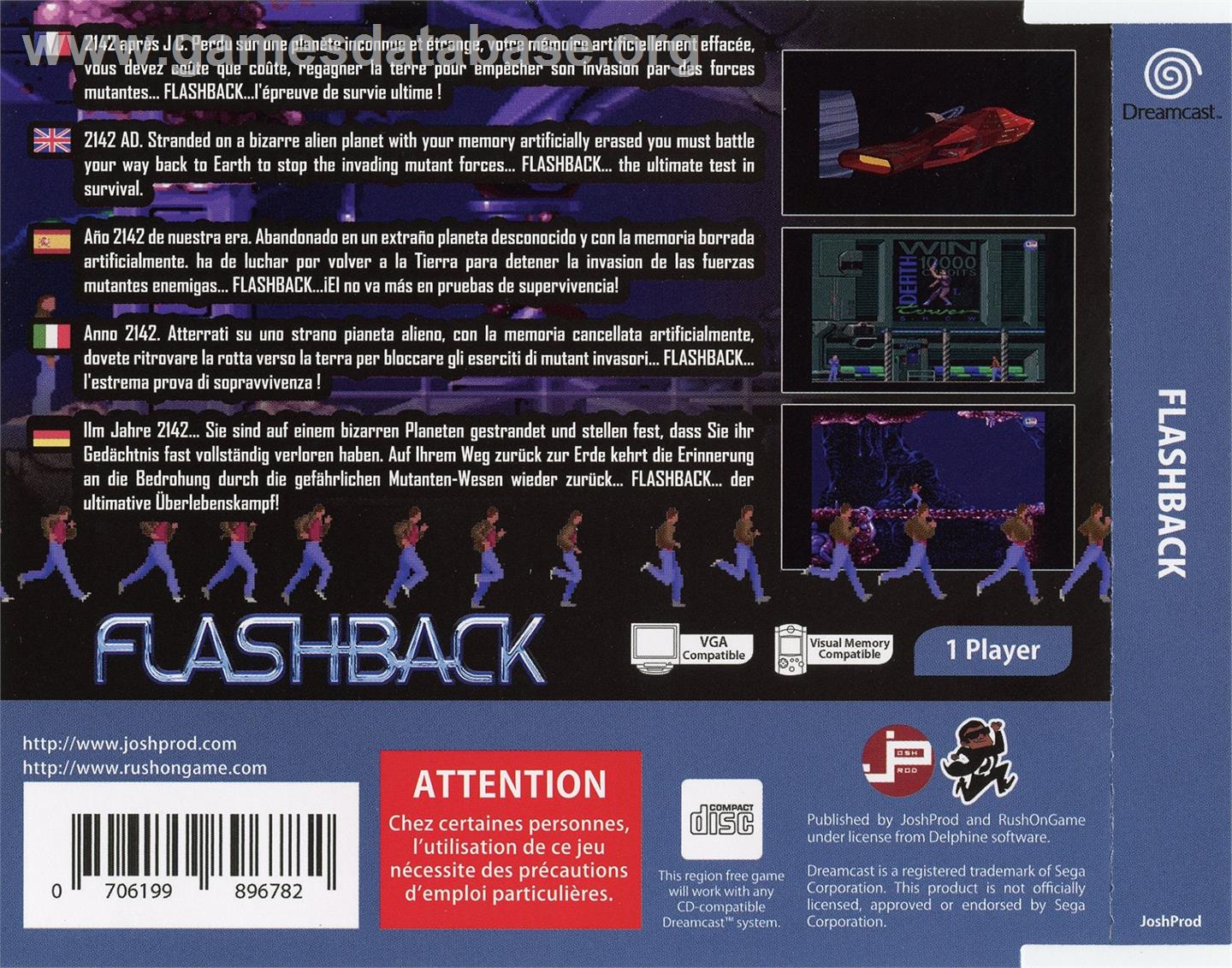 Flashback - Sega Dreamcast - Artwork - Box Back