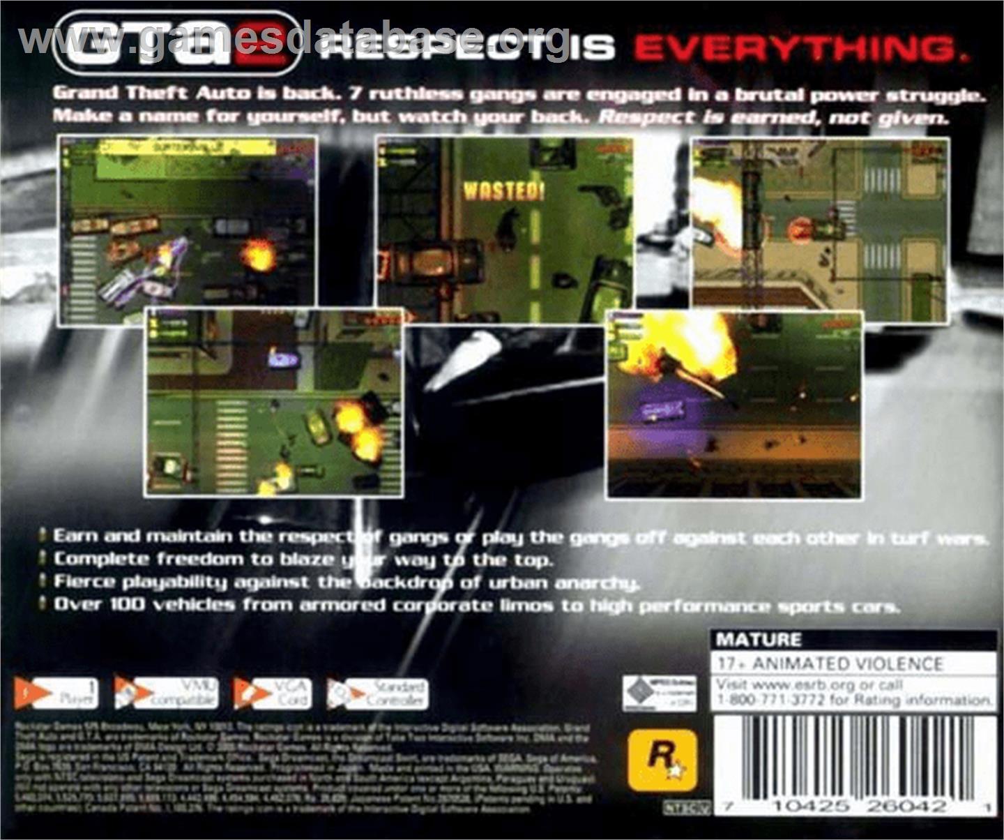 Grand Theft Auto 2 - Sega Dreamcast - Artwork - Box Back