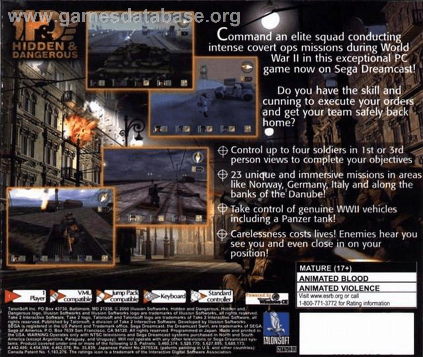 Hidden & Dangerous - Sega Dreamcast - Artwork - Box Back