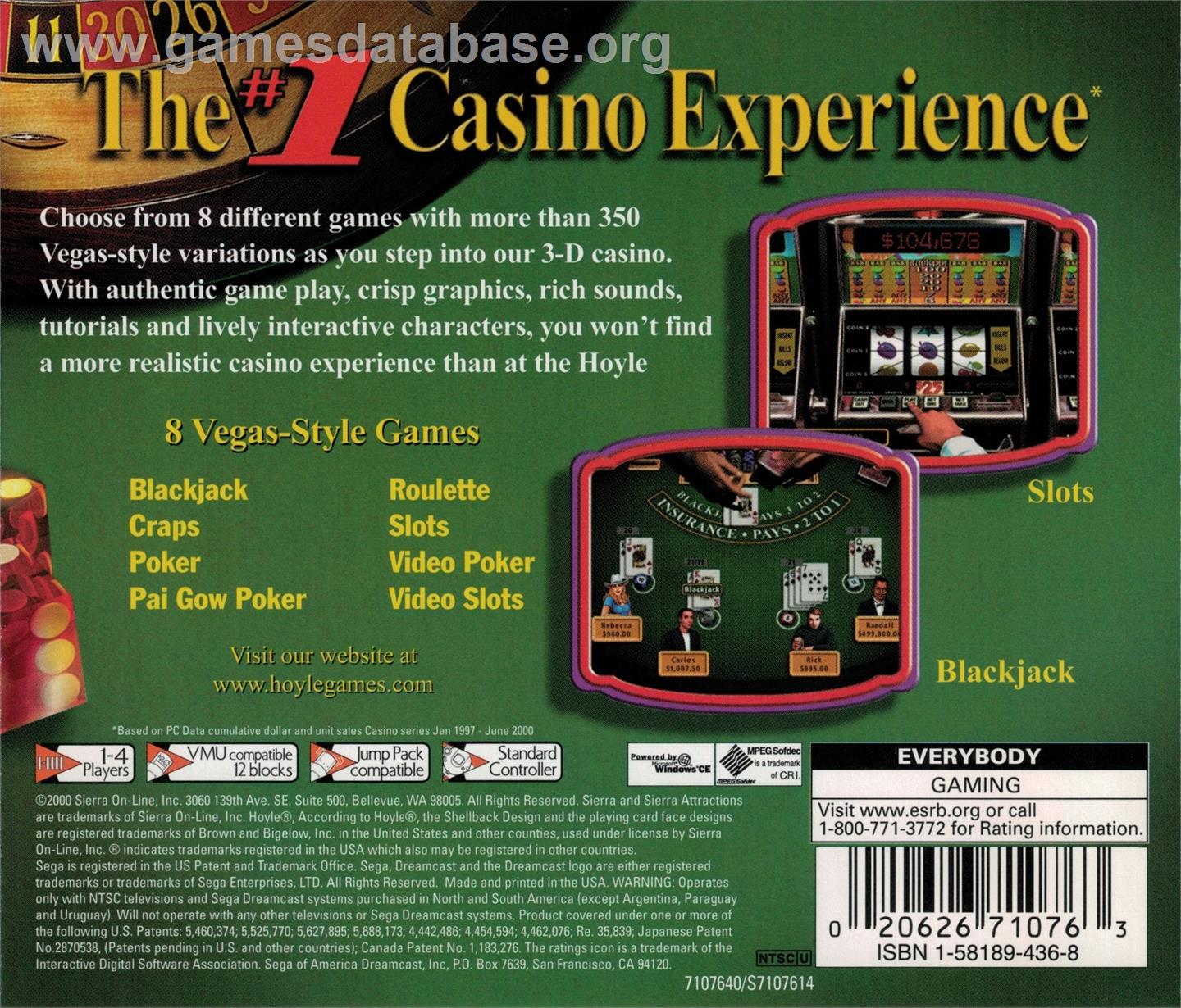 Hoyle Casino - Sega Dreamcast - Artwork - Box Back