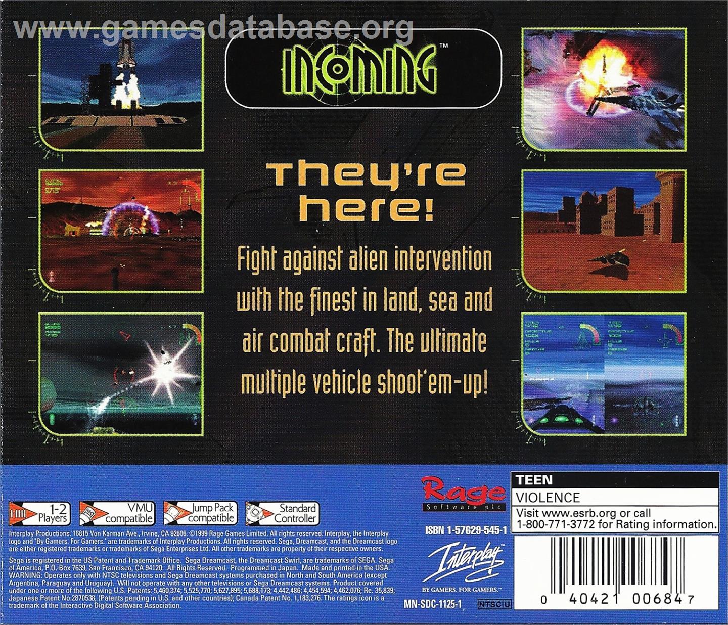 Incoming - Sega Dreamcast - Artwork - Box Back