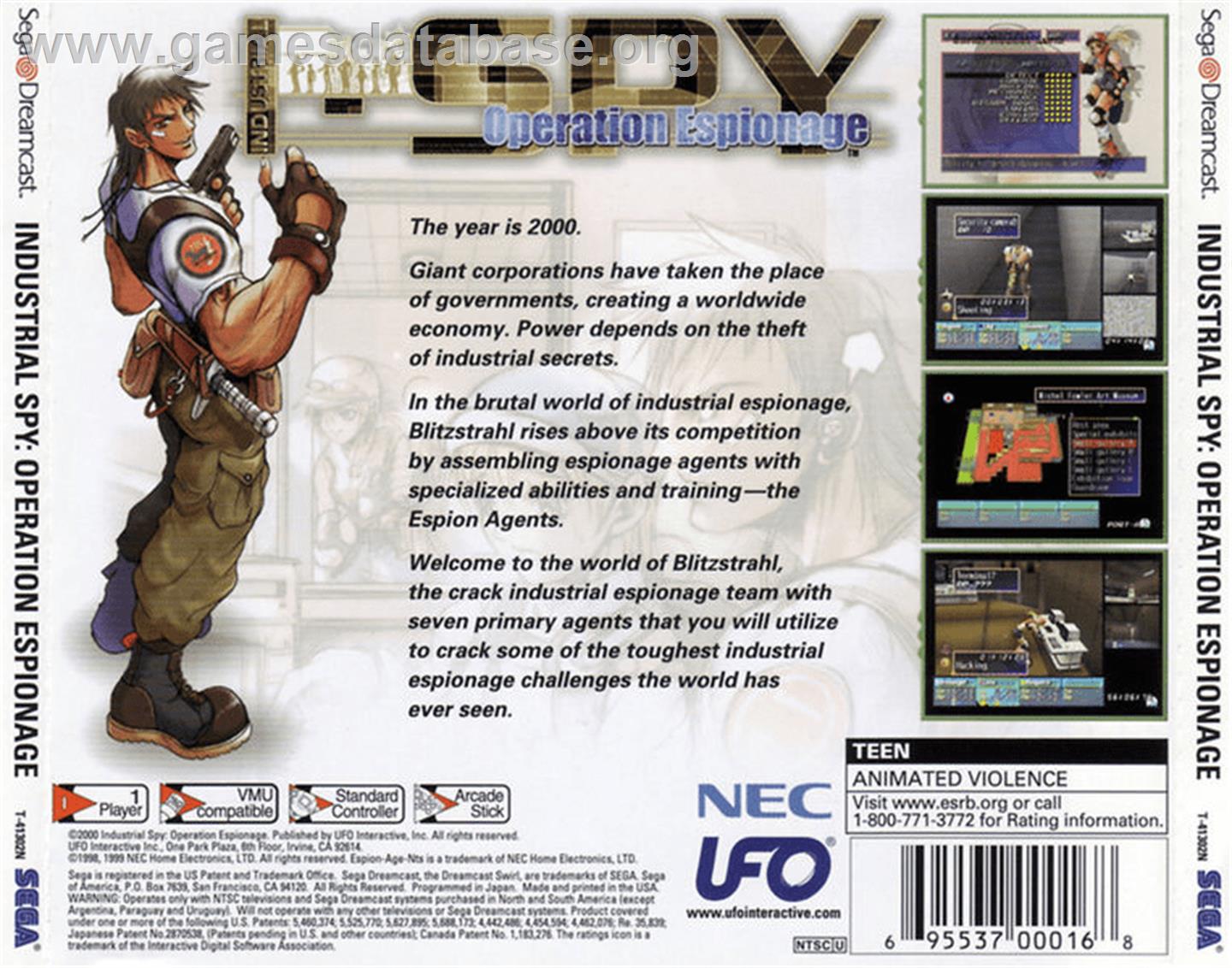 Industrial Spy: Operation Espionage - Sega Dreamcast - Artwork - Box Back