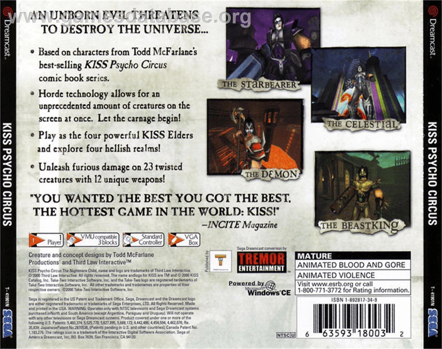 Kiss: Psycho Circus - The Nightmare Child - Sega Dreamcast - Artwork - Box Back