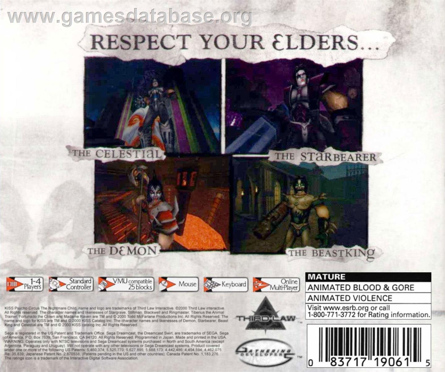 Kiss Psycho Circus - The Nightmare Child - Sega Dreamcast - Artwork - Box Back