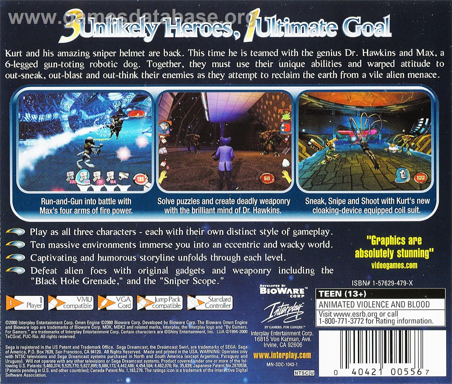 MDK 2 - Sega Dreamcast - Artwork - Box Back