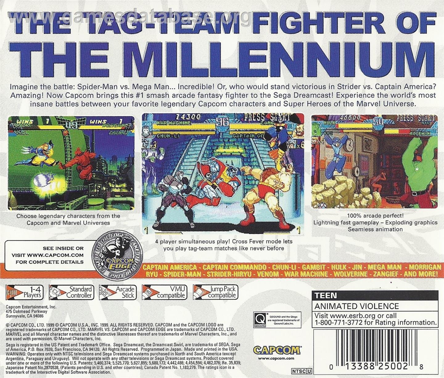 Marvel vs. Capcom - Clash of Super Heroes - Sega Dreamcast - Artwork - Box Back
