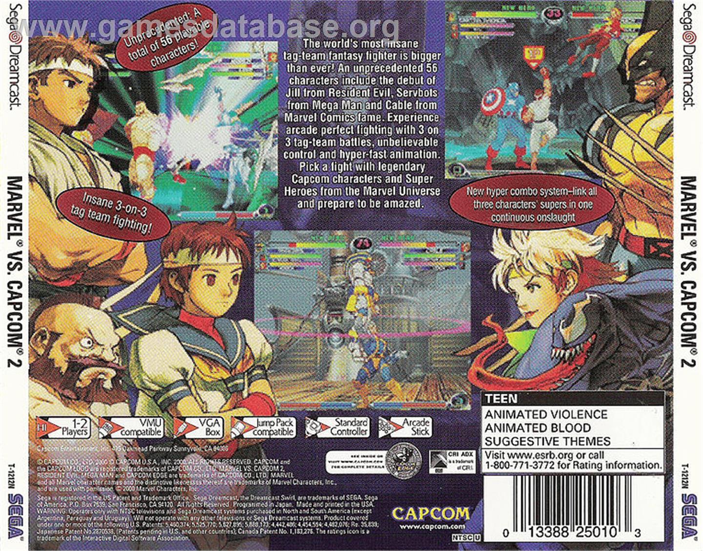 Marvel vs. Capcom 2: New Age of Heroes - Sega Dreamcast - Artwork - Box Back