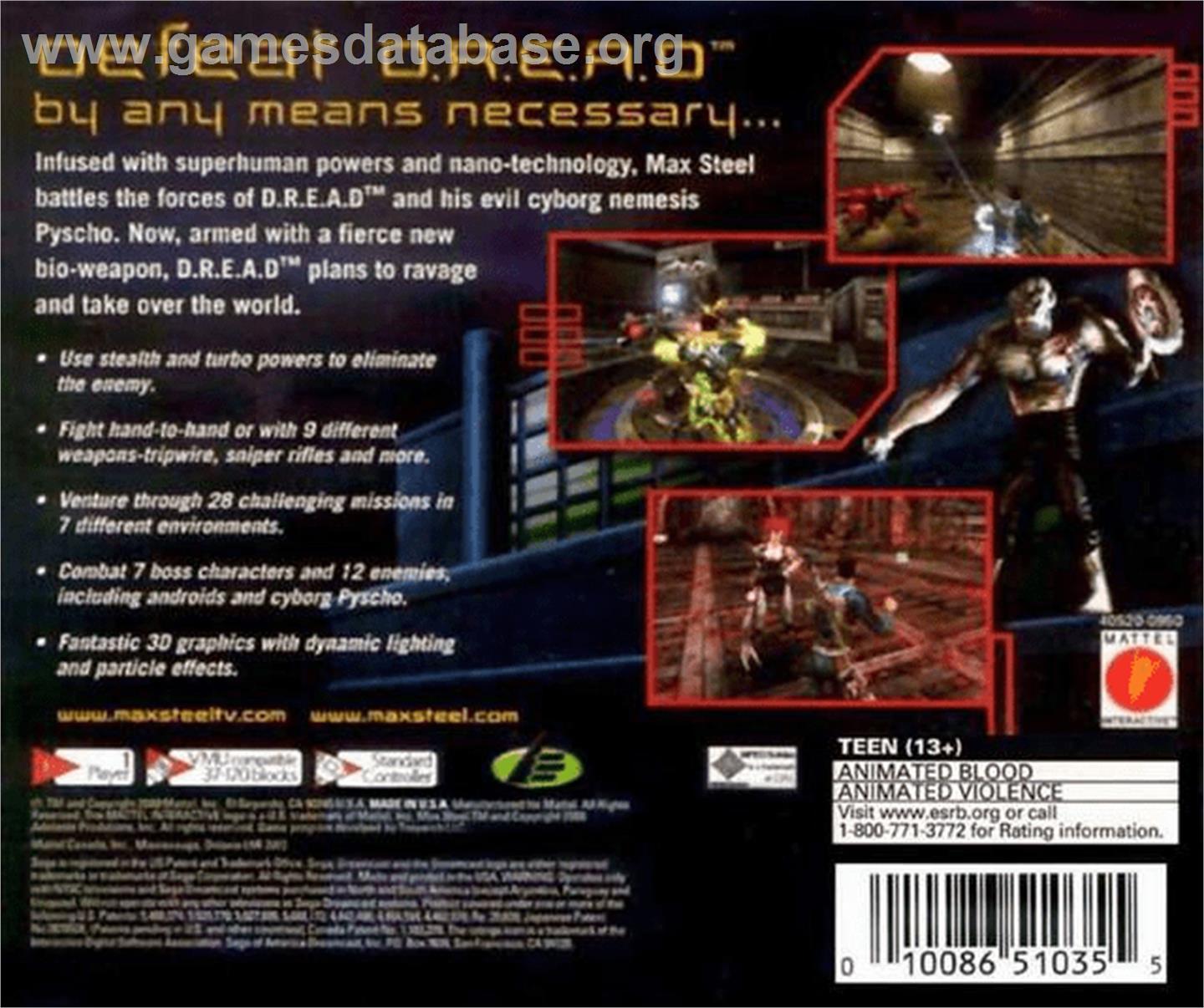 Max Steel: Covert Missions - Sega Dreamcast - Artwork - Box Back
