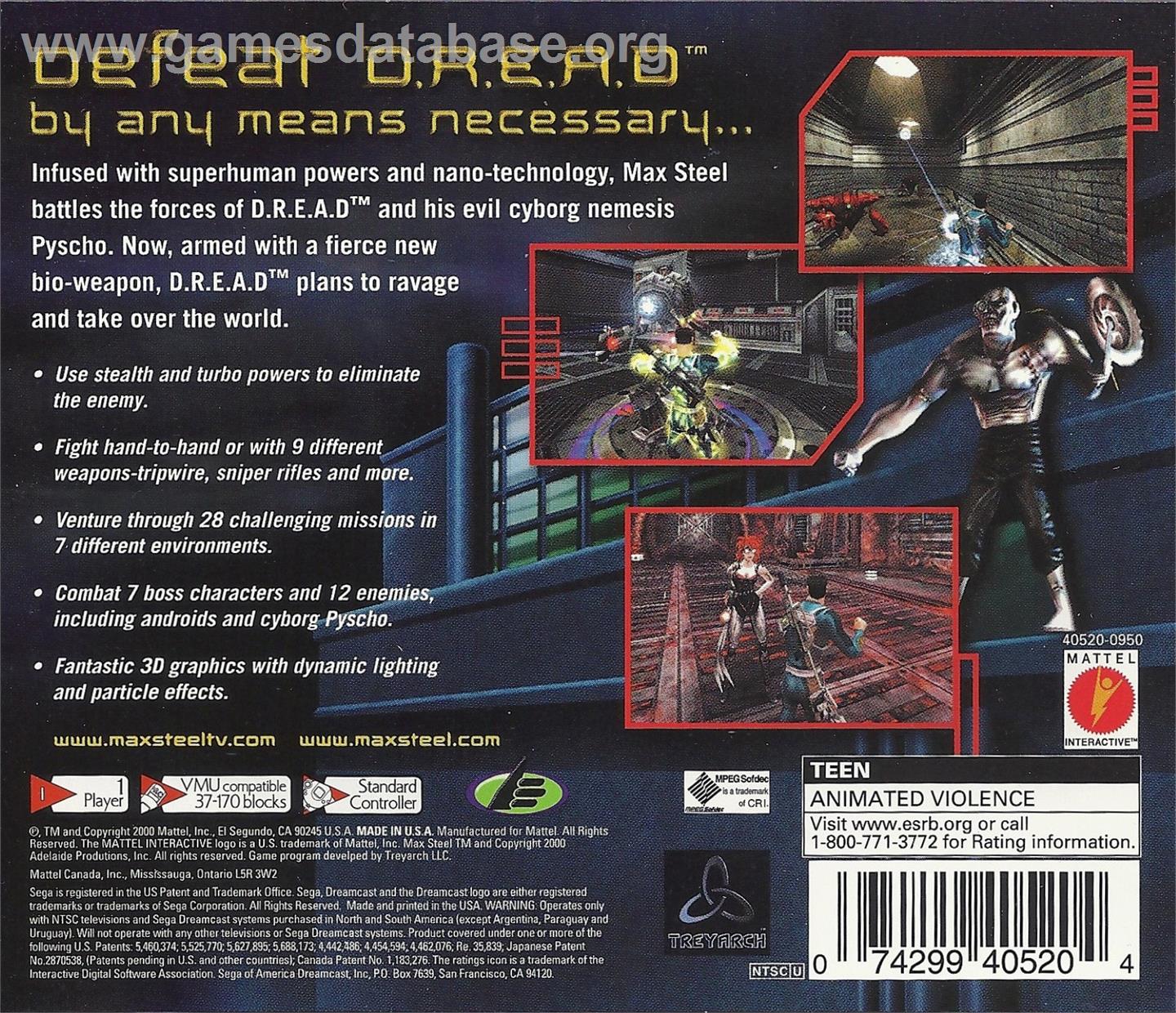 Max Steel Covert Missions - Sega Dreamcast - Artwork - Box Back