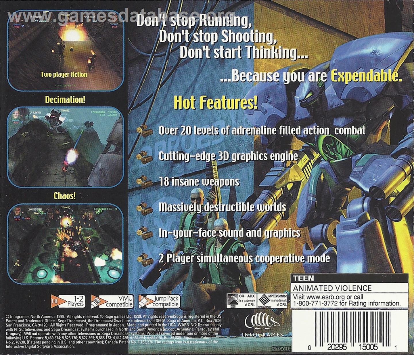 Millennium Soldier - Expendable - Sega Dreamcast - Artwork - Box Back