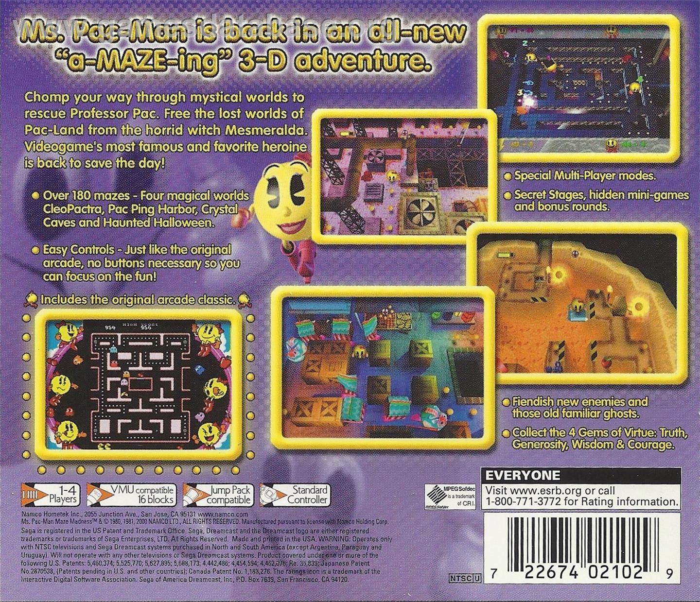 Ms. Pac-Man Maze Madness - Sega Dreamcast - Artwork - Box Back