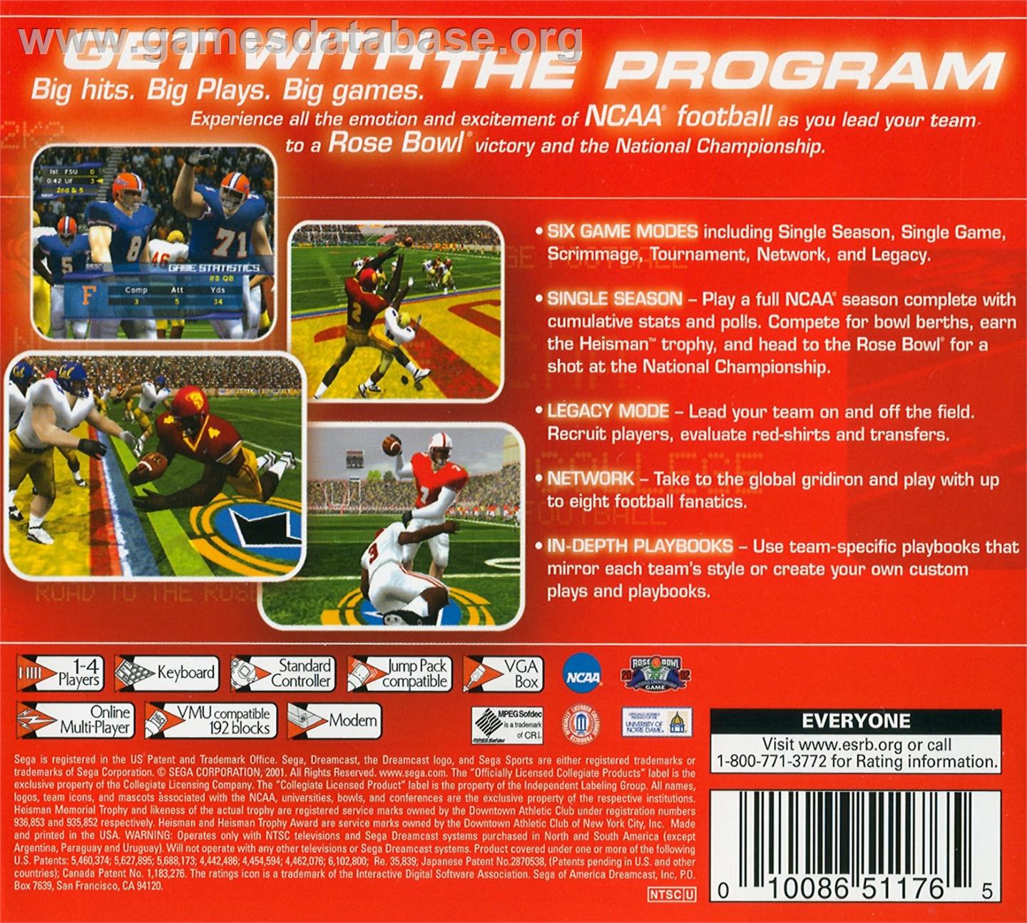 NCAA College Football 2K2 - Sega Dreamcast - Artwork - Box Back