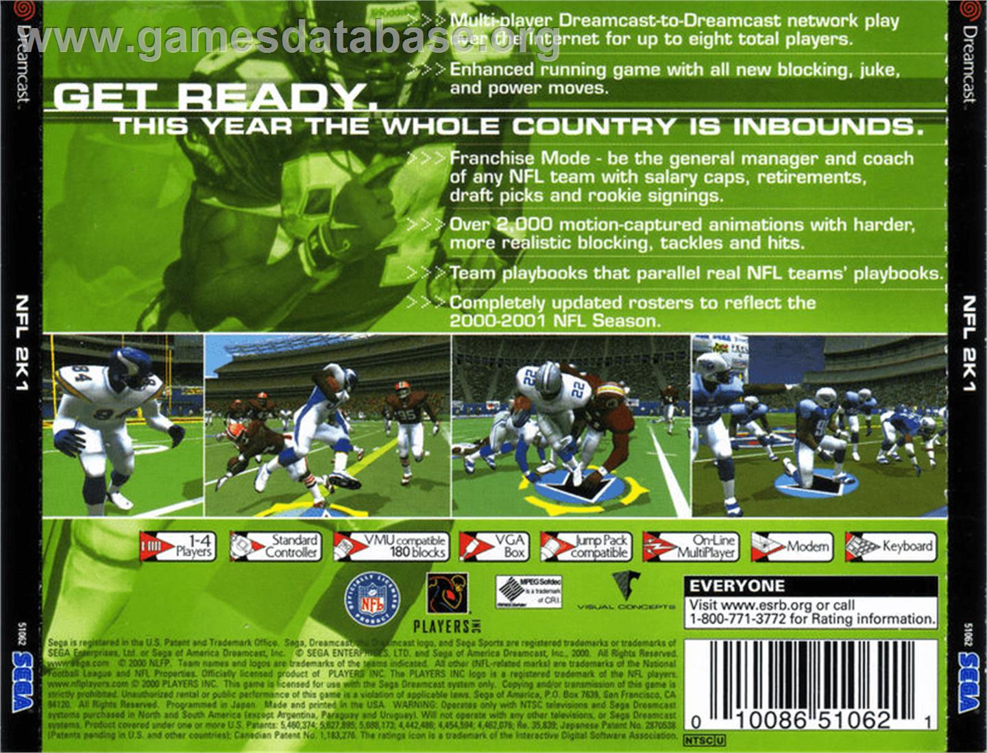 NFL 2K1 - Sega Dreamcast - Artwork - Box Back