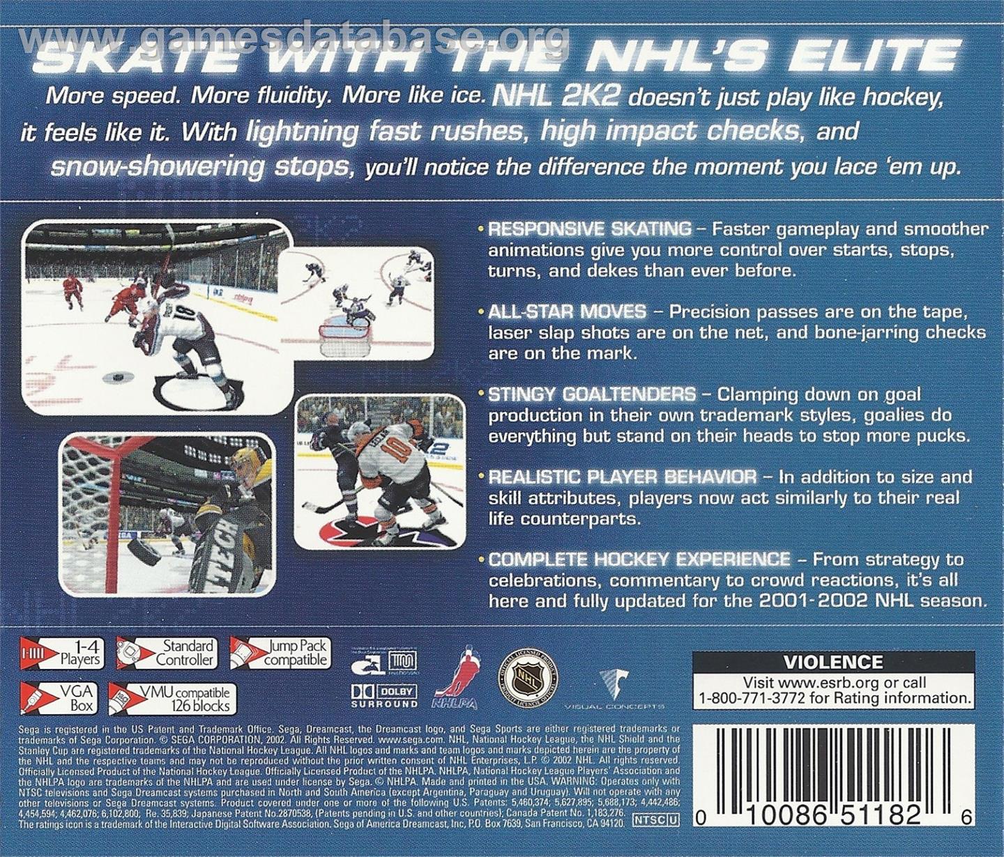 NHL 2K2 - Sega Dreamcast - Artwork - Box Back