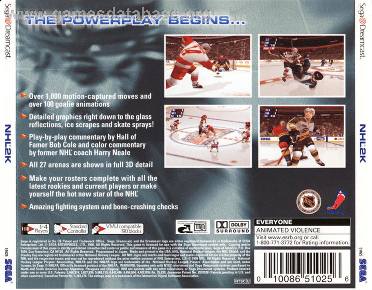 NHL 2K - Sega Dreamcast - Artwork - Box Back