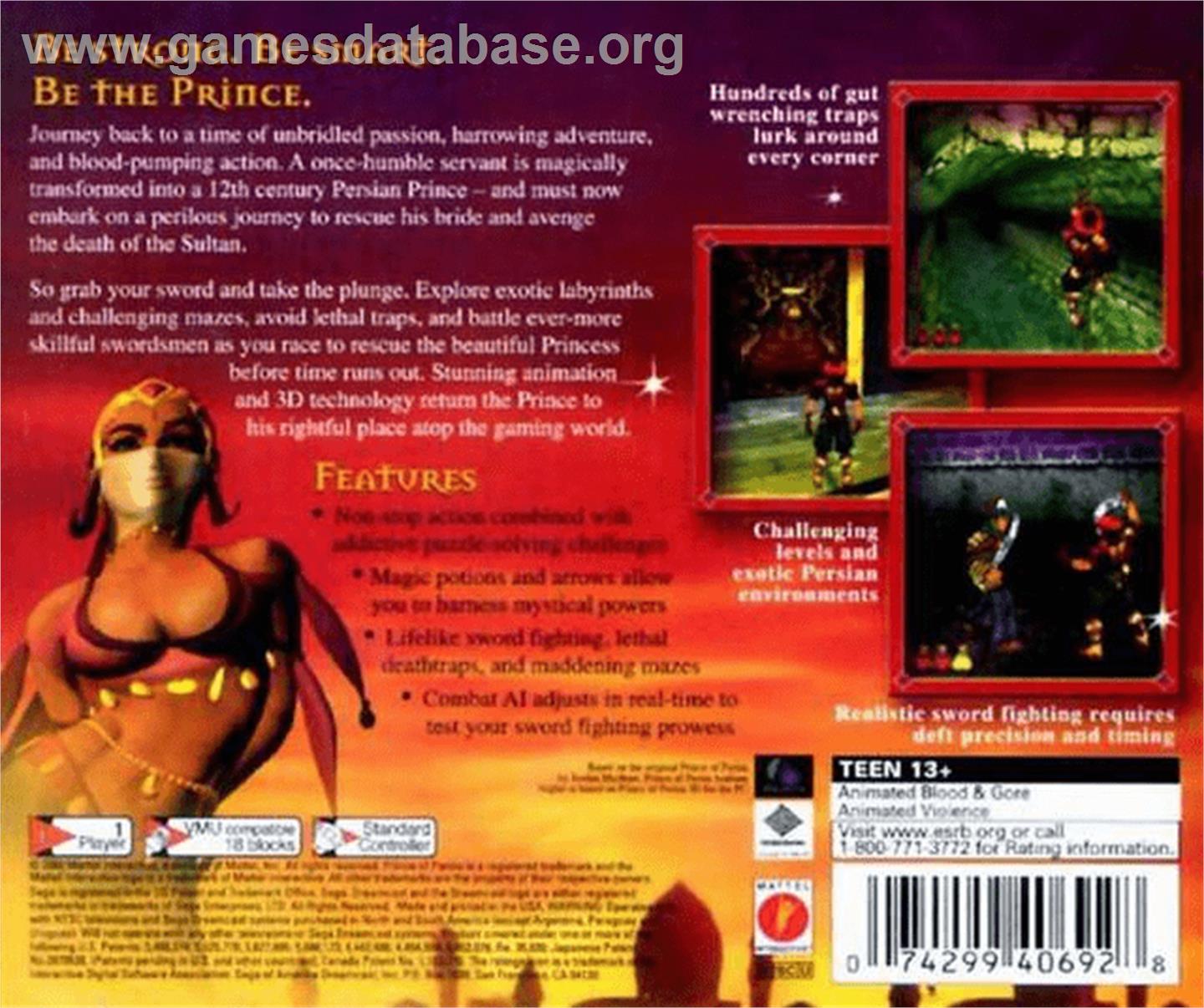 Prince of Persia: Arabian Nights - Sega Dreamcast - Artwork - Box Back