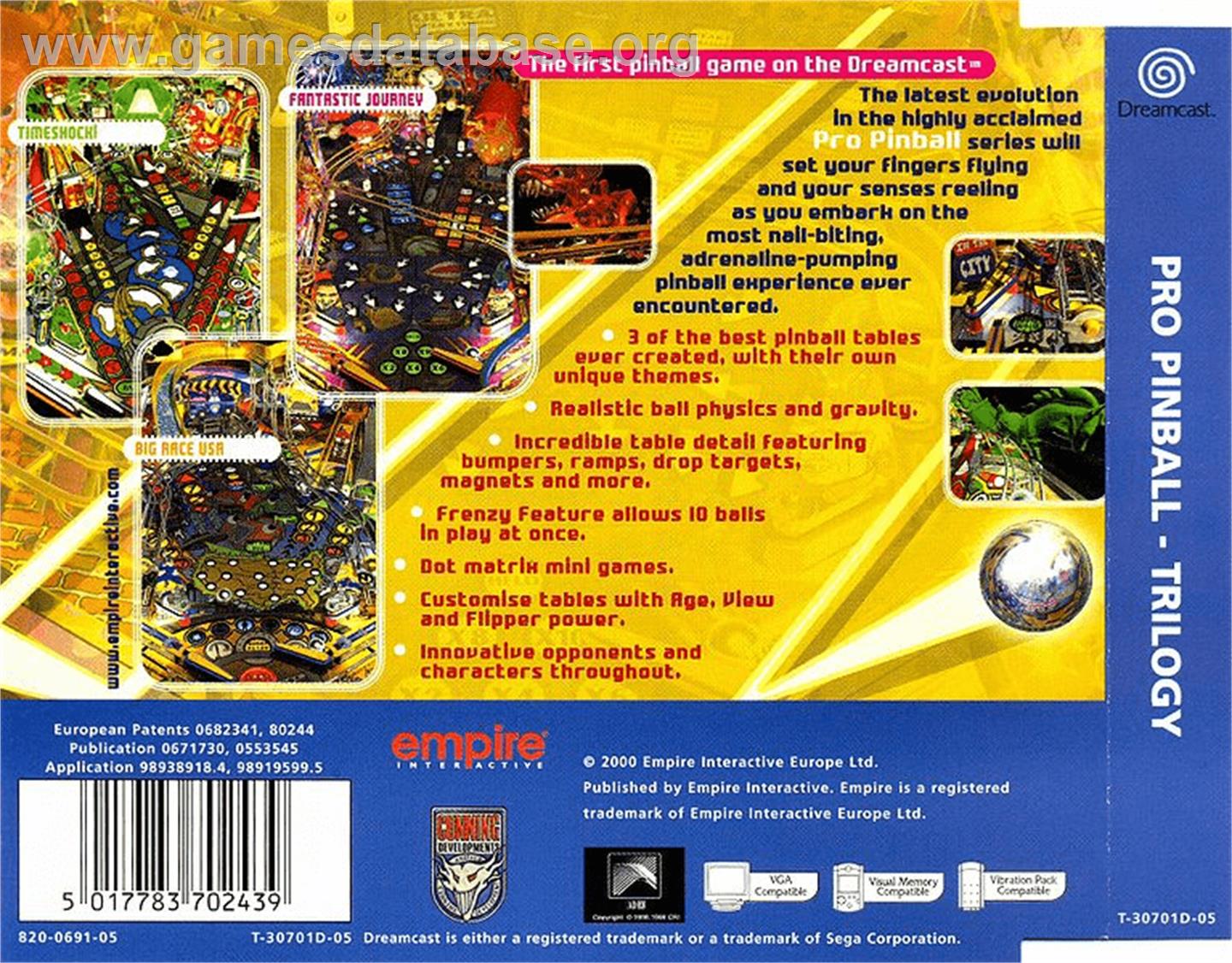 Pro Pinball: Trilogy - Sega Dreamcast - Artwork - Box Back